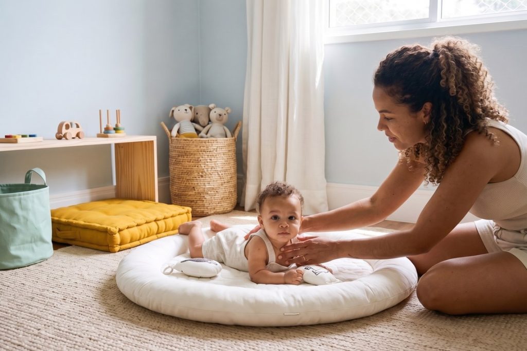 Bebê se movimenta de bruços, hábito que ajuda na rotina de quem lida com a constipação do bebê