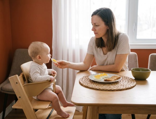 Bebê durante a introdução de alergênicos do bebê na alimentação