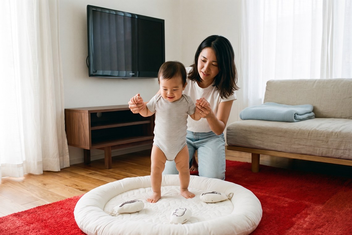 Bebê descalço treina o equilíbrio antes dos primeiros sapatos